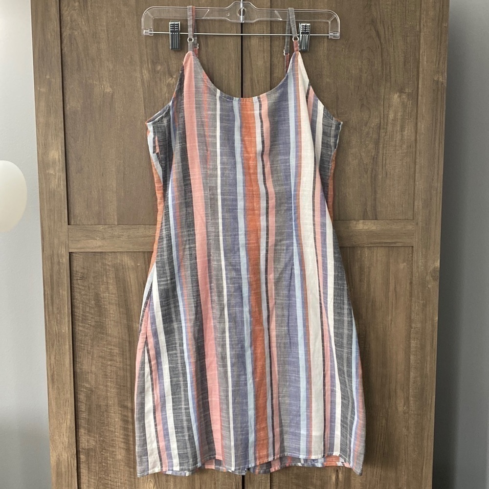 FRANCESCA’S Blue Rain Maya Button Down 100% Cotton Stripped Dress Size Small - Picture 9 of 16